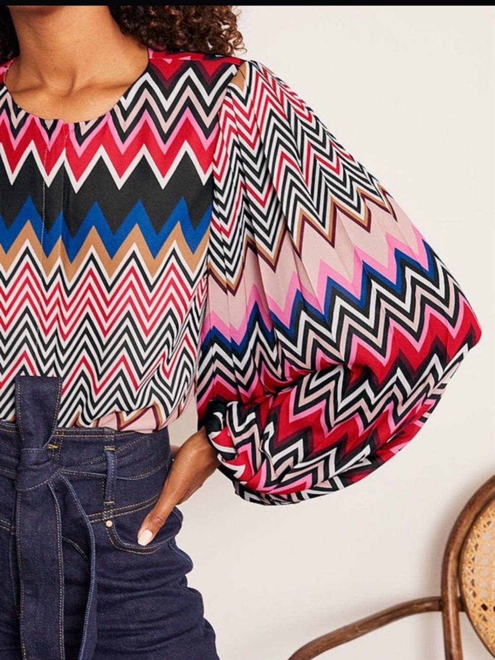 Boden Elise Pleated Top Eccentric Chevron pattern Women Size 12
